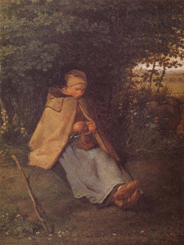 Jean Francois Millet Shepherdess sewing the sweater China oil painting art